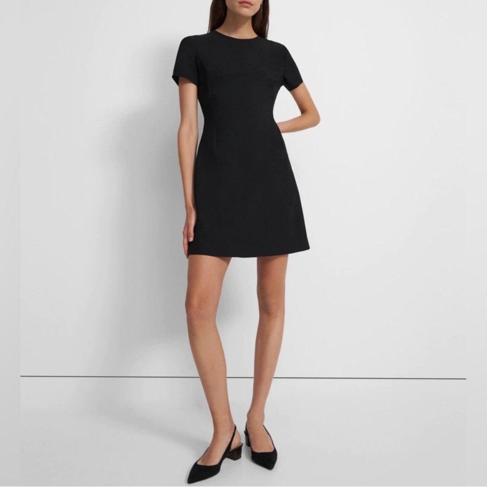 Theory Stretch Wool Pleated mini dress